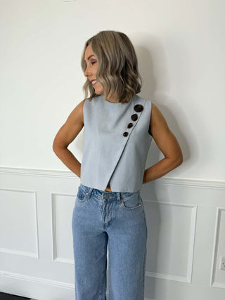 Mila Linen Top - Blue