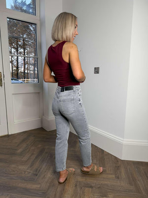 Noisy May MONI High Waisted Ankle Jeans - Light Grey Denim