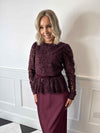 Alicia Lace Bow Top - Burgundy