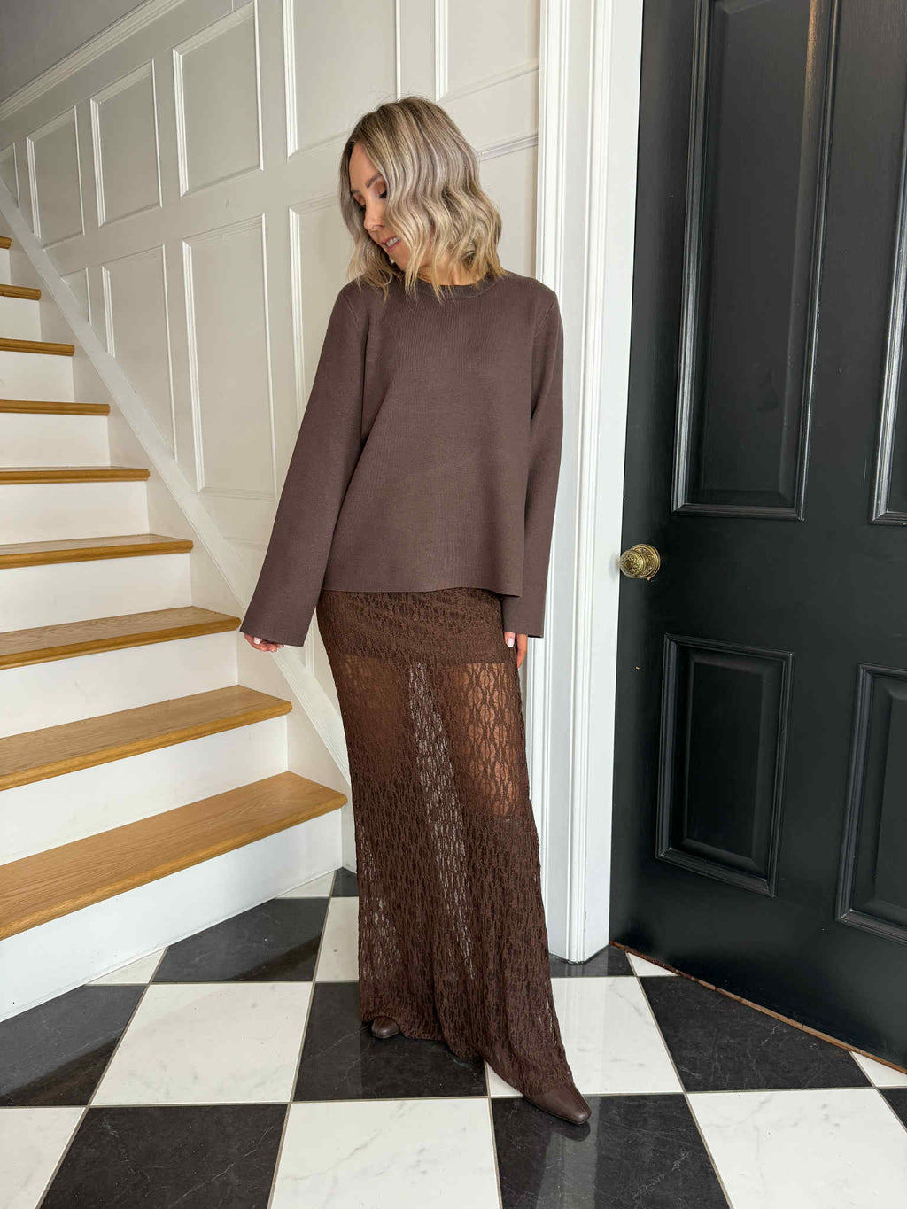 Cara Lace Maxi Skirt - Brown