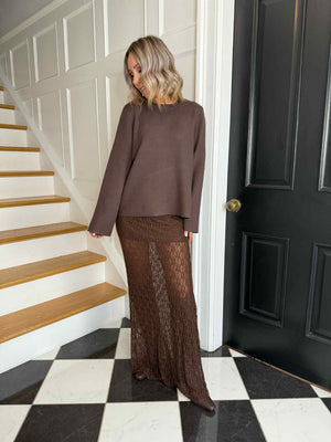 Cara Lace Maxi Skirt - Brown