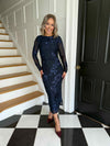 Elodie Floral Embroidered Mesh Bodycon Dress Navy