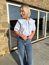 Casie Striped Frill Neck Blouse - Blue