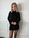 Flora Flute Sleeve Sequin Mini Dress - Black