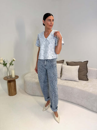 Dede Floral Lace Blouse - Blue