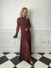 Riya Long Sleeve Diamante Maxi Dress - Burgundy