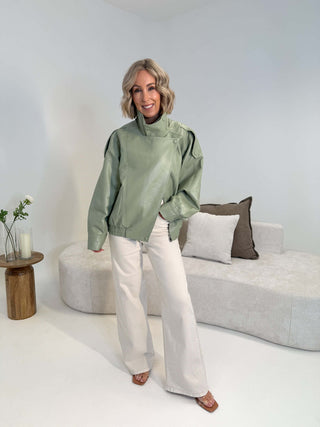 Lucy PU Funnel Neck Jacket - Green