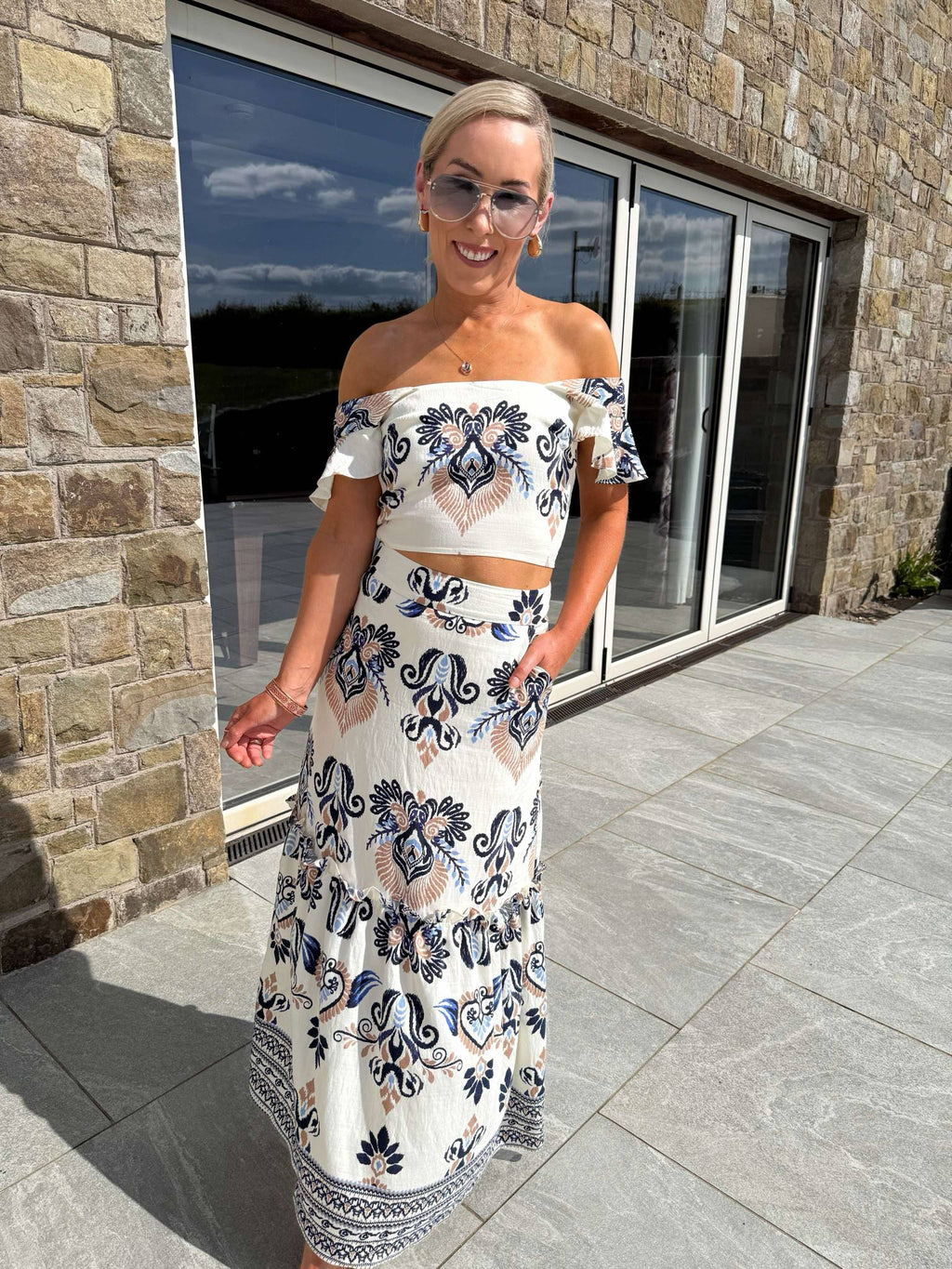 Blossom Cream Abstract Print Skirt