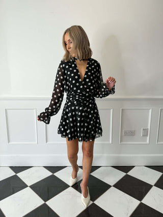 Fern Neck Tie Mini Dress - Polka Dot