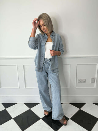 Geggo Curved Denim Shacket - Light Blue Denim