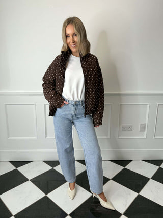 Familla Quilted Bomber Jacket - Brown Polka