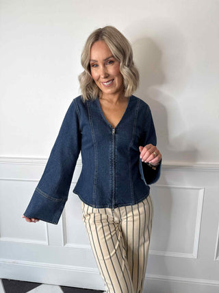 Flora Fitted Denim Jacket - Medium Blue