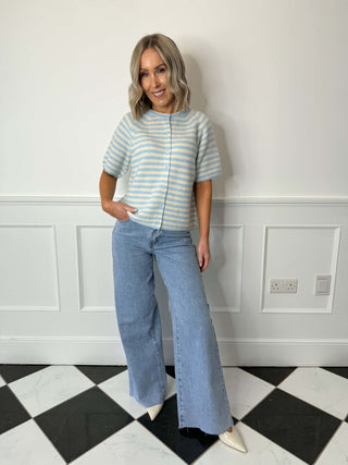 Malou Stripe Knit Cardigan - Blue