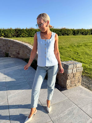 Jamie Square Neckline Waistcoat Sky Blue