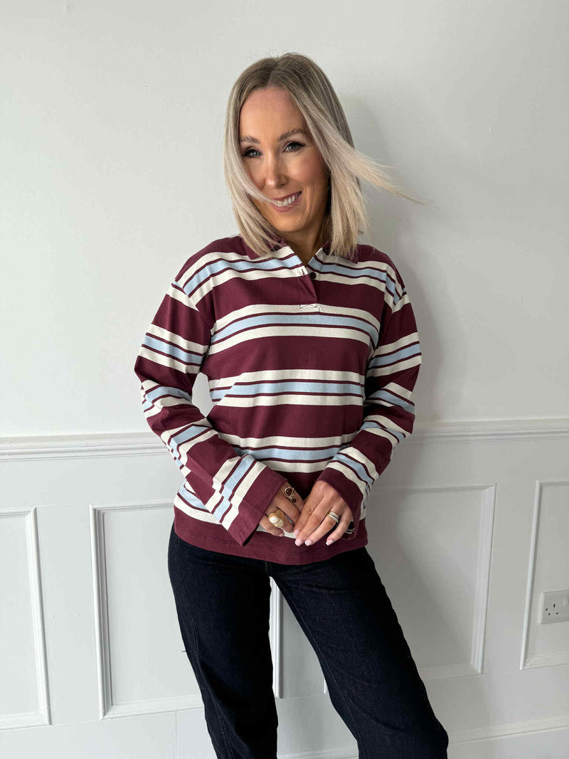 Aura Stripped Polo Shirt - Windsor Wine