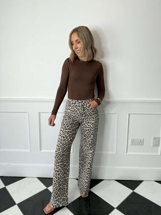 Skye Wide Leg Jeans - Leopard