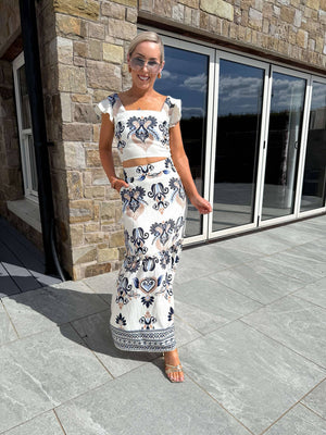 Blossom Cream Abstract Print Skirt