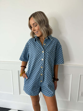Pam Playsuit - Blue Polka