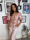 Yara Tie Front Embroidered Blouse - Pink