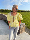 Yara Tie Front Embroidered Blouse - Lime