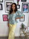 Yara Tie Front Embroidered Blouse - Blue