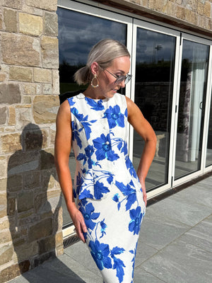 Charlotte High Neck Floral Waistcoat Blue