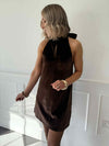Bella Bow Velvet Mini Dress - Brown