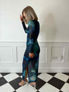 Aila Printed Mesh Maxi Dress - Blue/Green