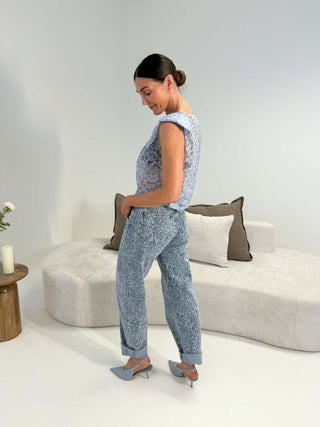 Bree Leopard Barrel Leg Jeans - Denim