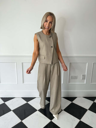 Sienna Waistcoat - Beige Pinstripe