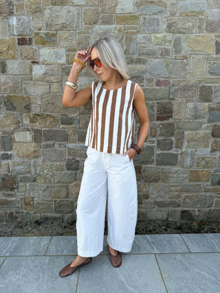 Rhea Sleevless Denim Top - Rust Stripe