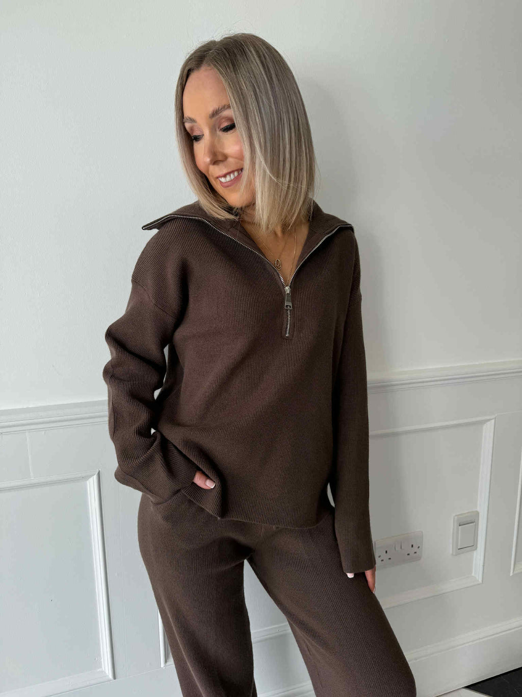 Mandi Half-Zip Knit Jumper - Coffee