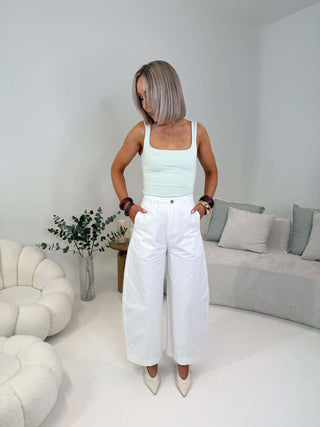 Morgan Barrel Leg Trousers - White