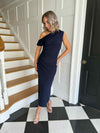 Donna Asymmetric Neckline Midi Dress Navy
