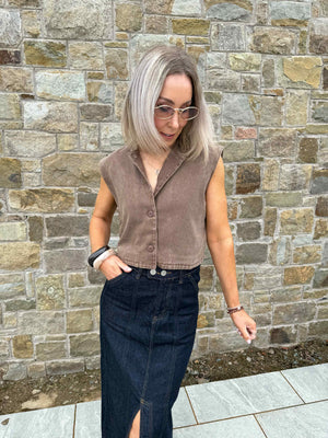 Yaz Denim Waistcoat - Brown