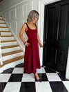 Erica Square Neck Pleated Midi Dress Berry