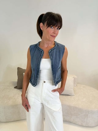 Bell Cropped Denim Vest - Light Blue