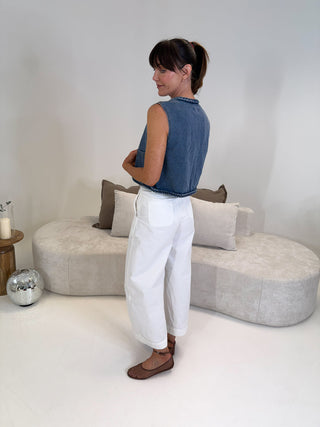 Bell Cropped Denim Vest - Light Blue