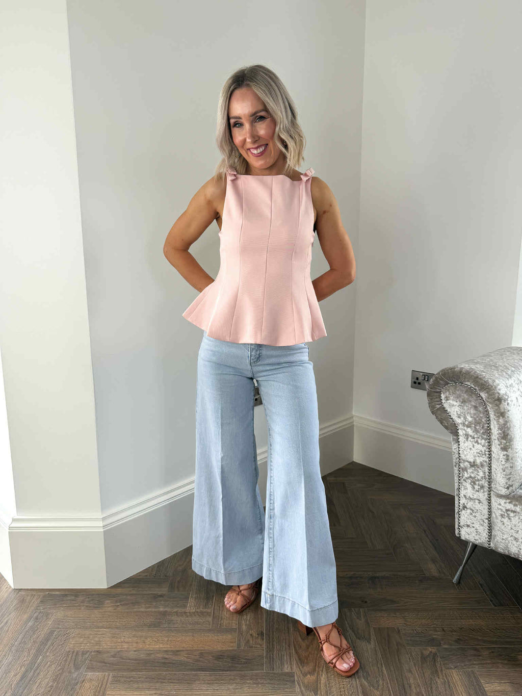 Maddie Peplum Bow Top - Pink