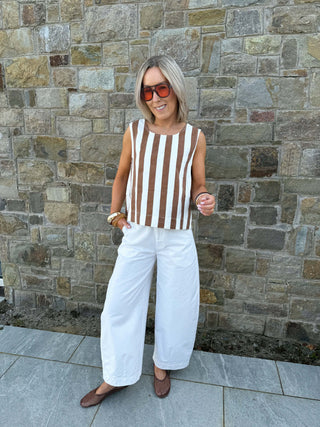 Rhea Sleevless Denim Top - Rust Stripe