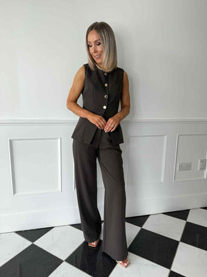 Suzi Gold Button Waistcoat - Brown