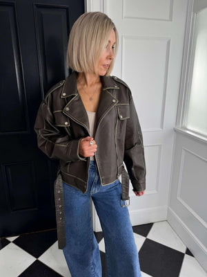 Freya Faux Leather Jacket - Khaki