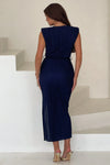 Elena Ruched Seamed Midi Dress Navy