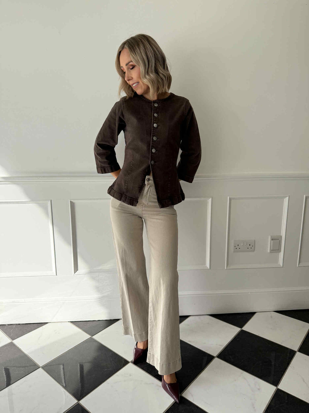 Selma 3/4 Denim Top - Hot Fudge