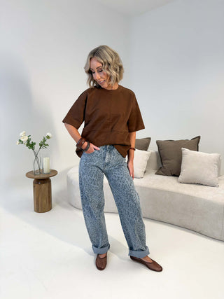 Gertu Suede Boxy Tee - Brown