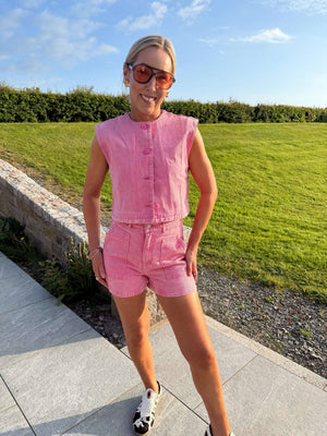 Yaz Denim Waistcoat - Fuchsia