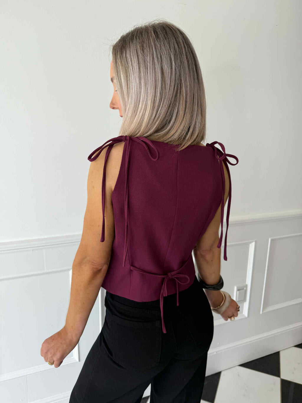 Jess Tie Shoulder Waistcoat - Plum