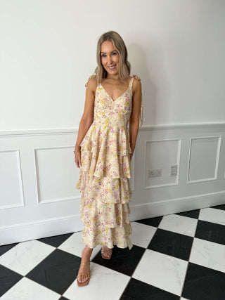 Fiore Tie Ruffle Maxi Dress - Ditsy Floral