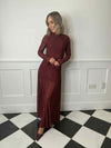 Riya Long Sleeve Diamante Maxi Dress - Burgundy