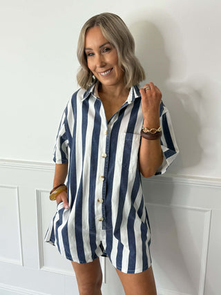 Pam Playsuit - Navy Stripe